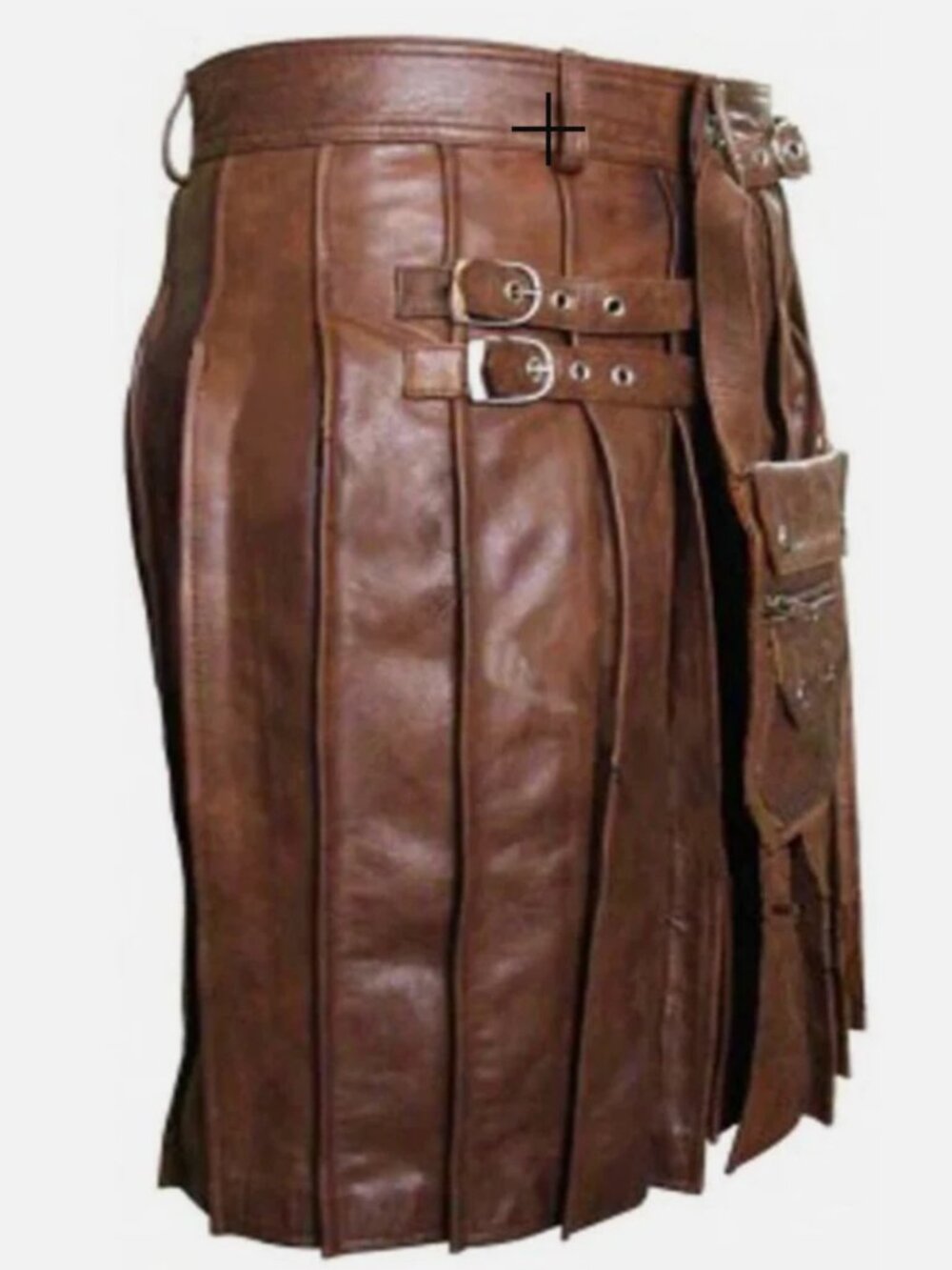 Handmade Real Leather Pleated Kilt + Sporran Pouch 36" Waist Brown Utility Cargo